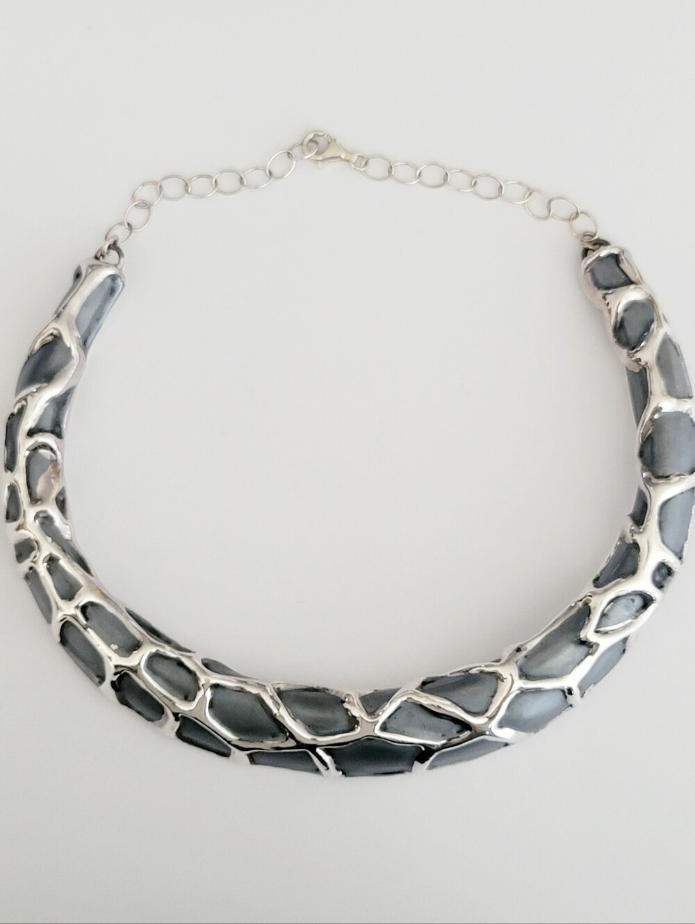 Vintage Sterling Silver 925 Israel Abstract Openwork Collar Necklace
